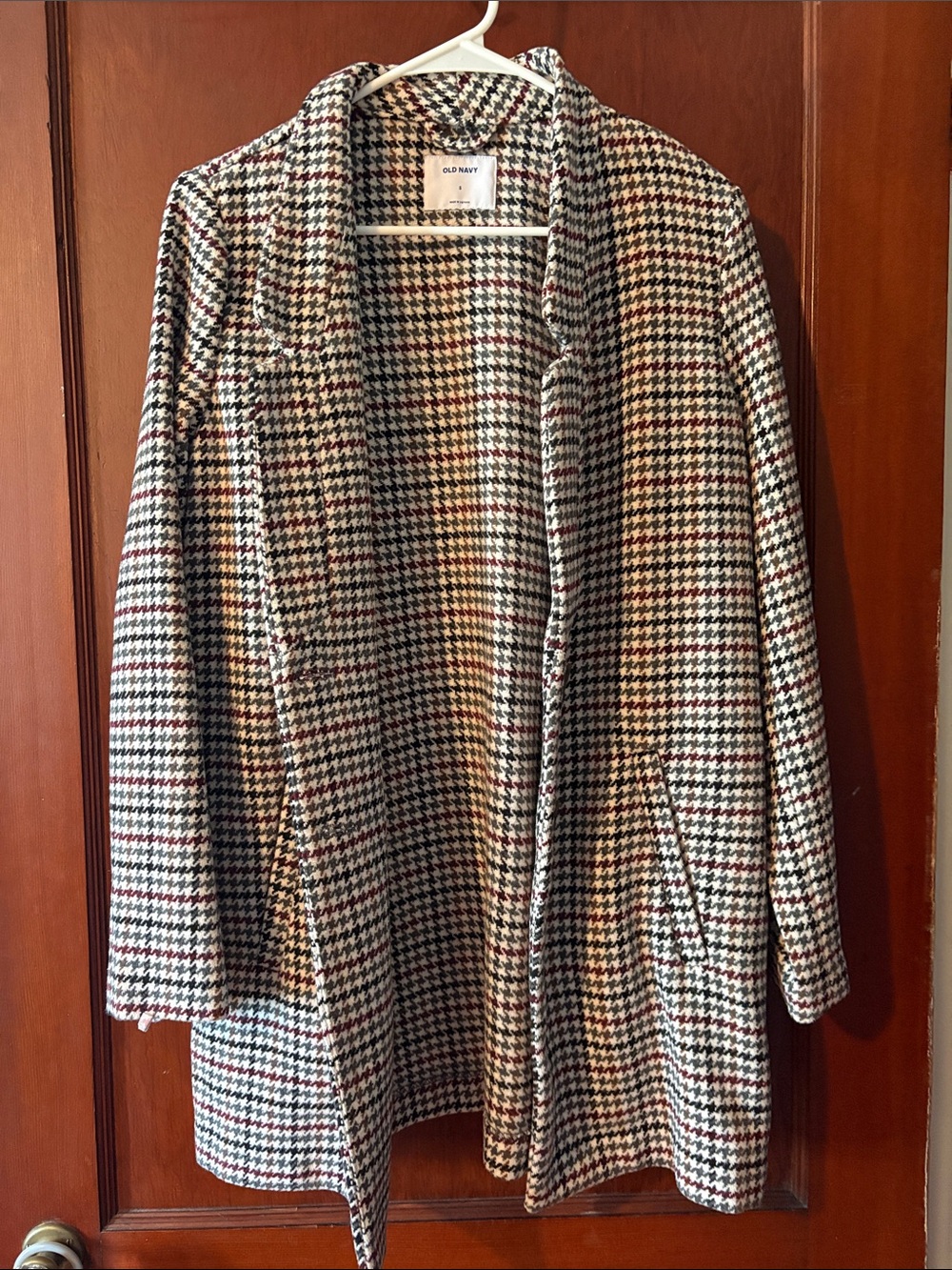 Old Navy Houndstooth Open-Front Blazer Jacket in Black, Cream & Brown